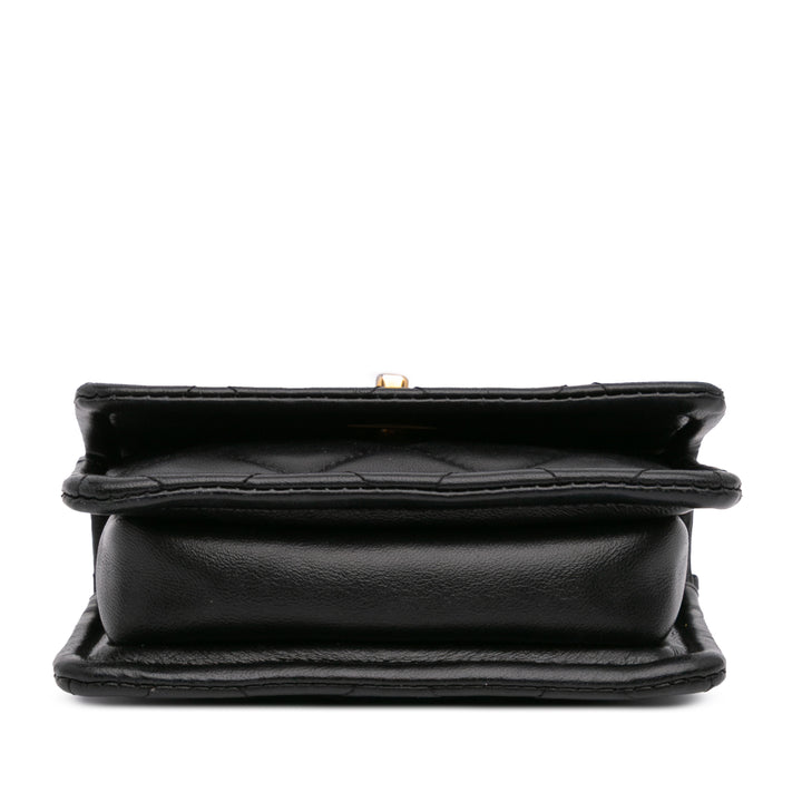 Mini Lambskin Button On Top Flap Black - Gaby Paris