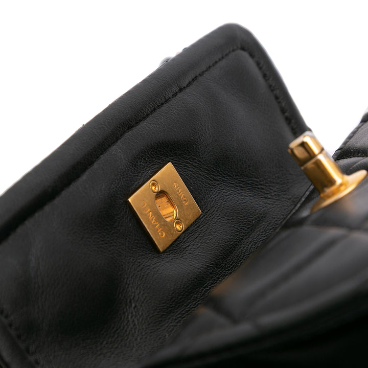 Mini Lambskin Button On Top Flap Black - Gaby Paris