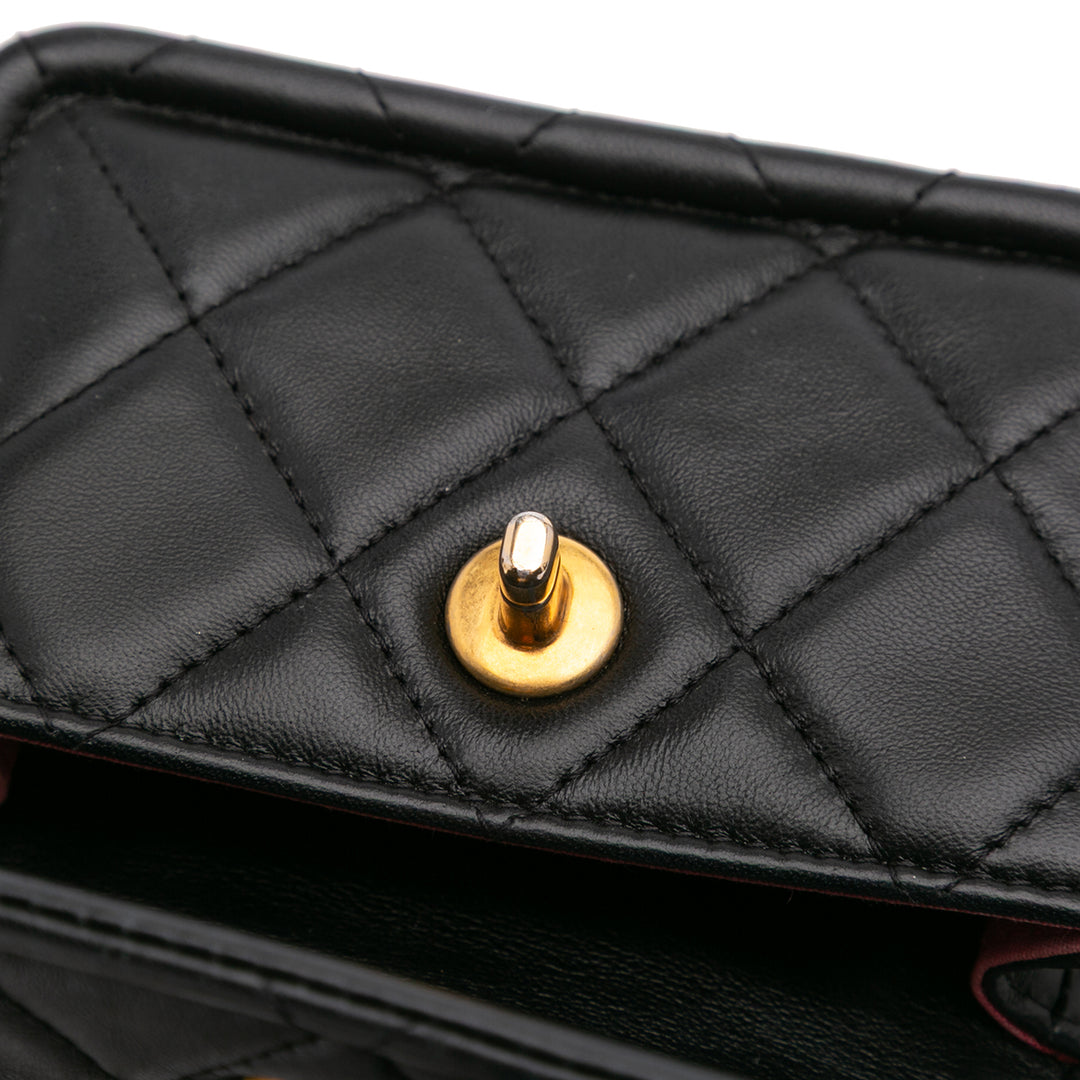 Mini Lambskin Button On Top Flap Black - Gaby Paris