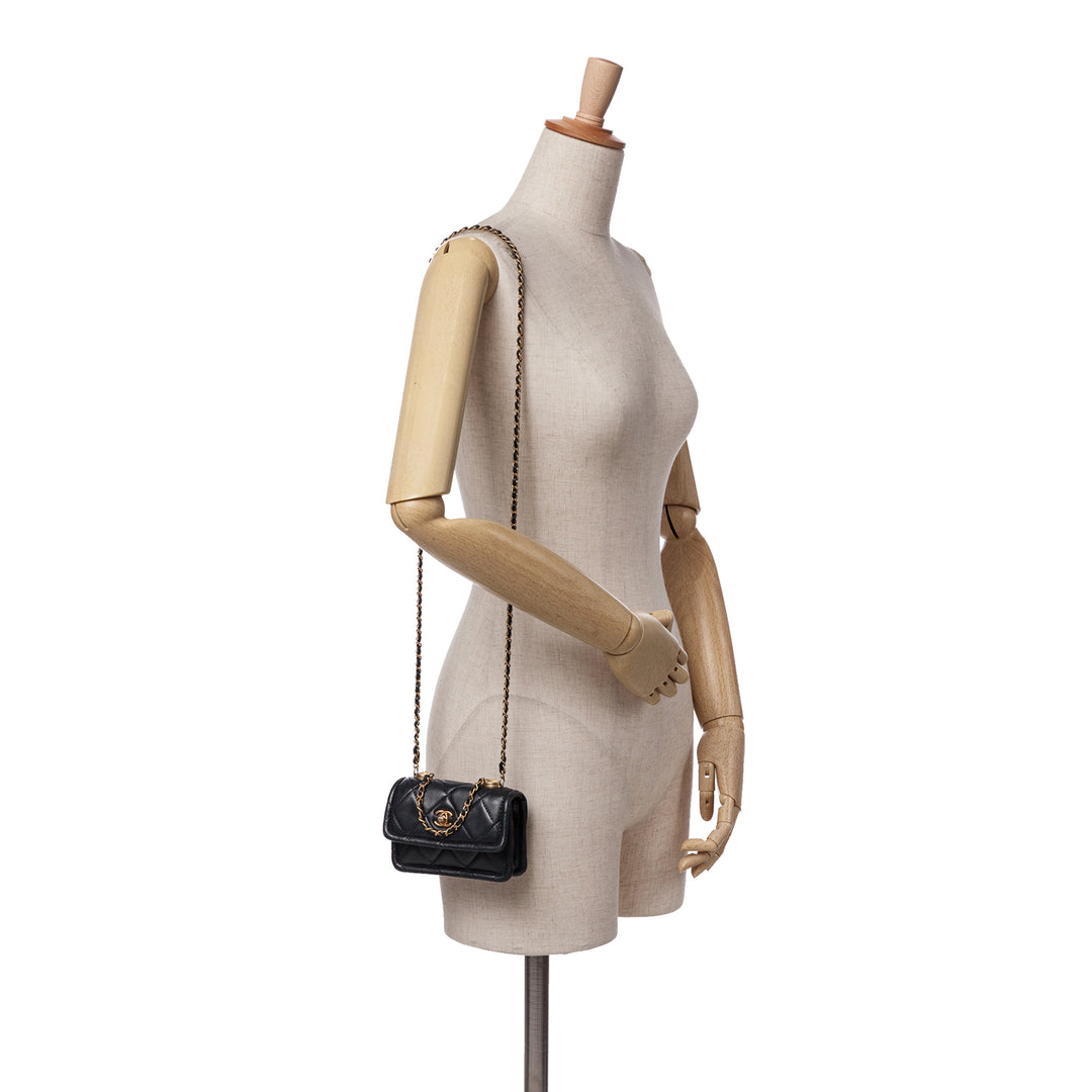 Mini Lambskin Button On Top Flap Black - Gaby Paris