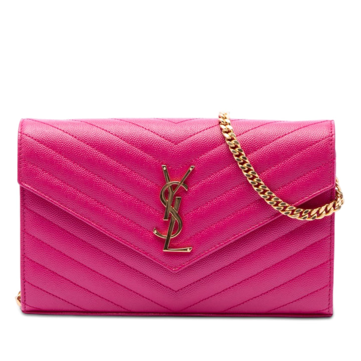 Saint Laurent Grain De Poudre Chevron Enveloppe Chaîne Portefeuille Toile Monogram