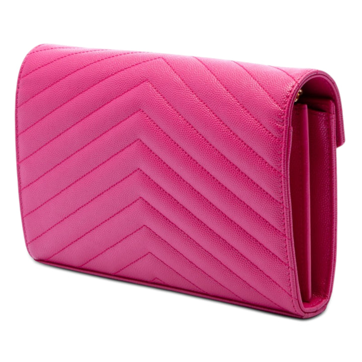 Saint Laurent Grain De Poudre Chevron Enveloppe Chaîne Portefeuille Toile Monogram