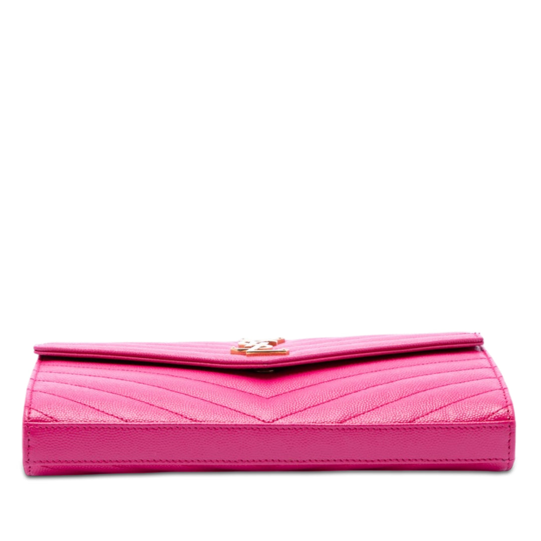 Saint Laurent Grain De Poudre Chevron Enveloppe Chaîne Portefeuille Toile Monogram