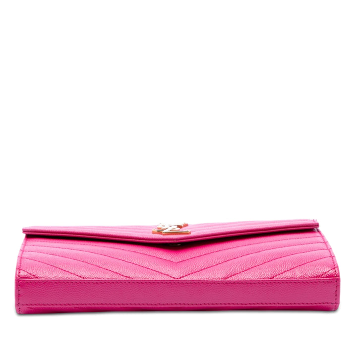 Saint Laurent Grain De Poudre Chevron Enveloppe Chaîne Portefeuille Toile Monogram