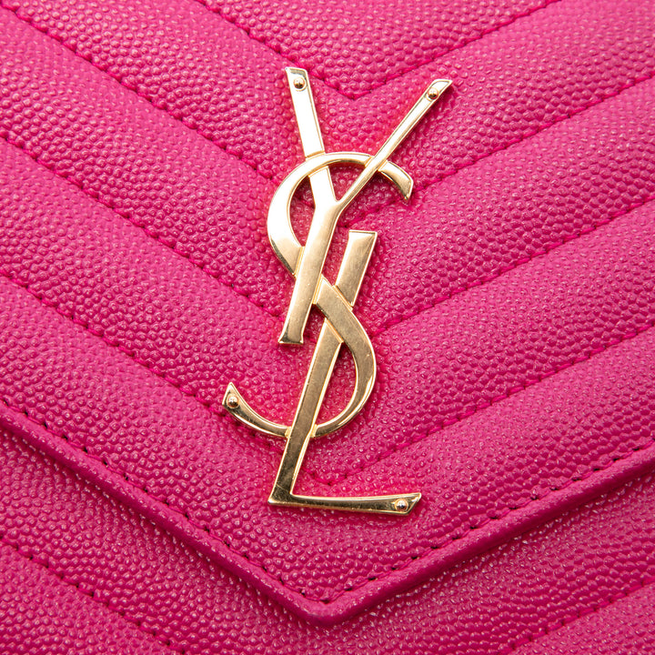 Saint Laurent Grain De Poudre Chevron Enveloppe Chaîne Portefeuille Toile Monogram