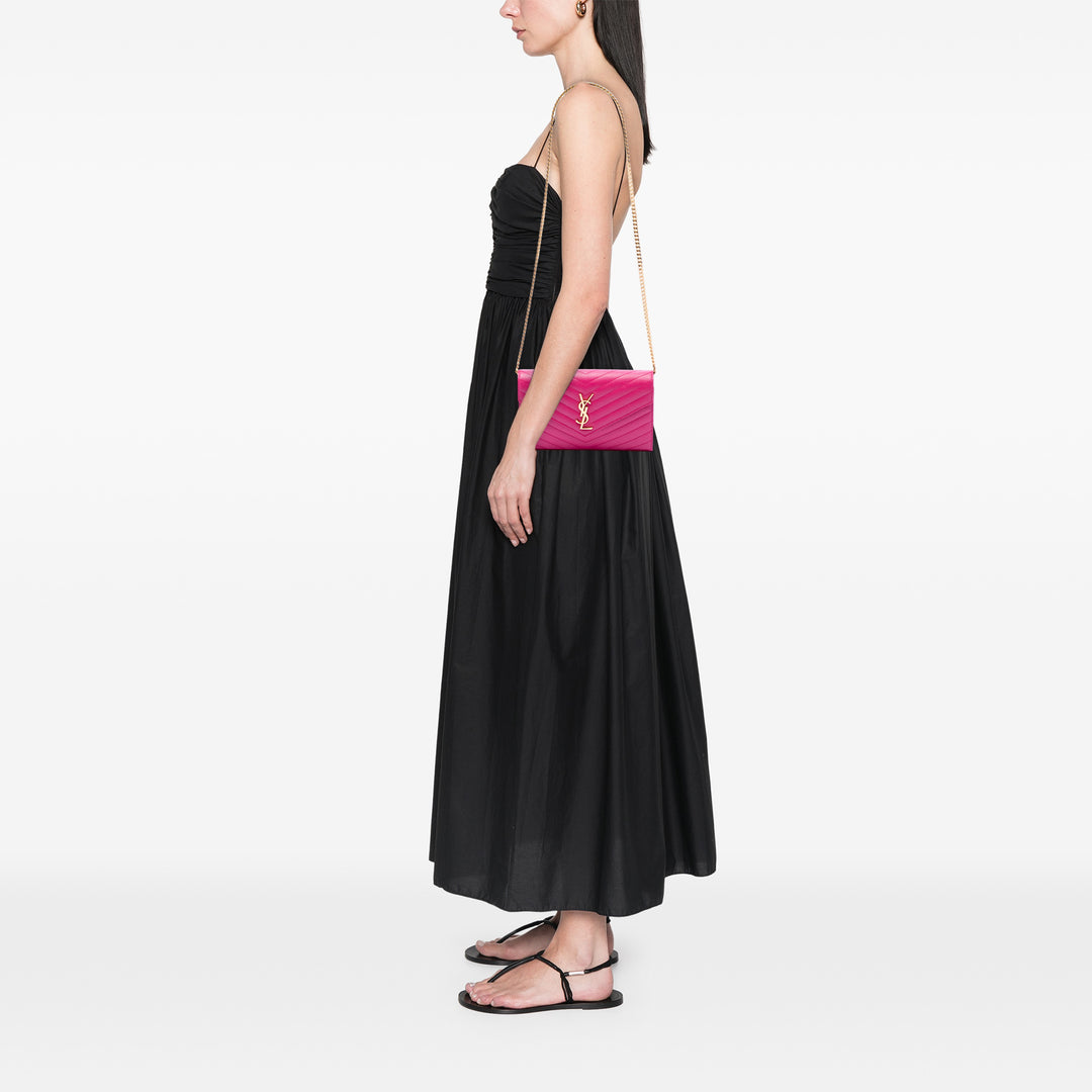 Saint Laurent Grain De Poudre Chevron Enveloppe Chaîne Portefeuille Toile Monogram