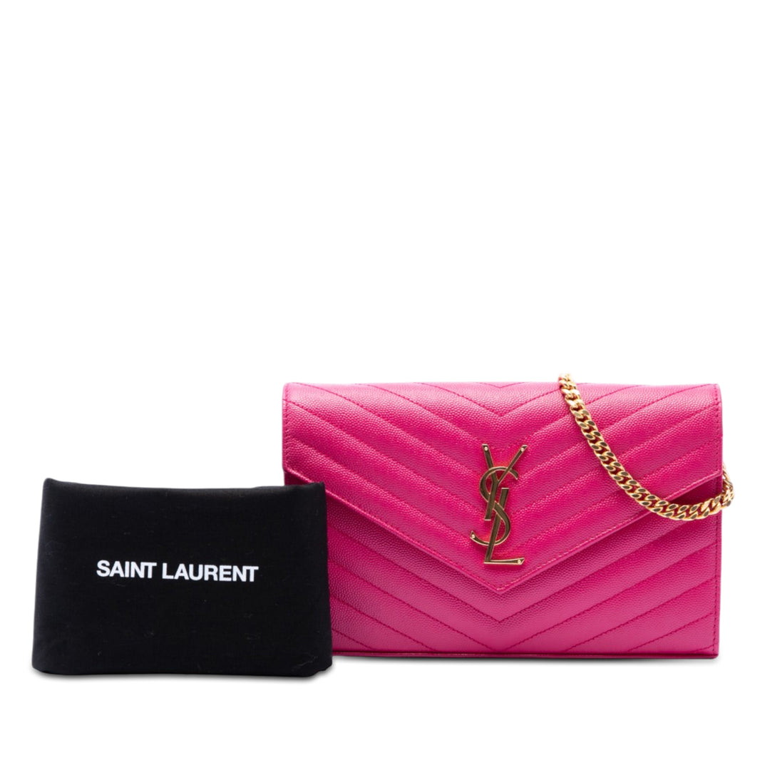 Saint Laurent Grain De Poudre Chevron Enveloppe Chaîne Portefeuille Toile Monogram