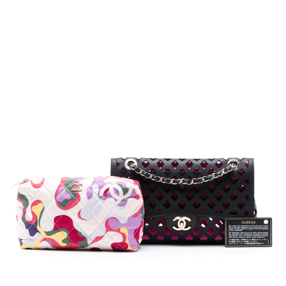 Chanel Large perforé Cuir de veau See Through à rabat