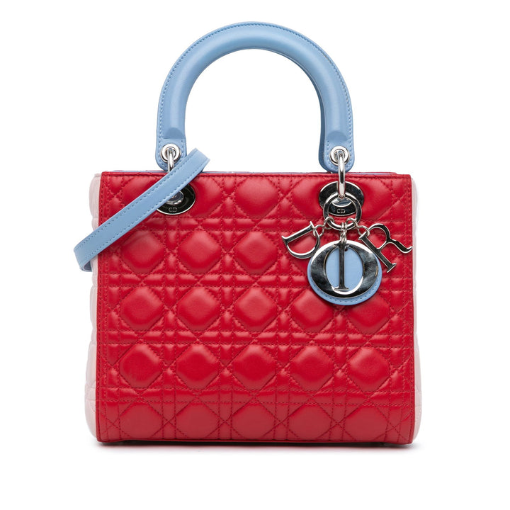 Dior Medium Tricolor Lambskin Cannage Lady Dior Red - GABY PARIS