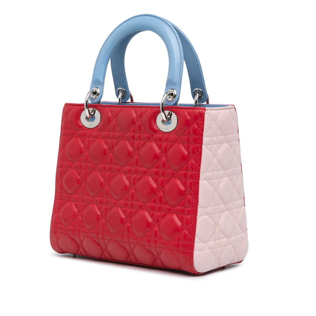 Dior Medium Tricolor Lambskin Cannage Lady Dior Red - GABY PARIS
