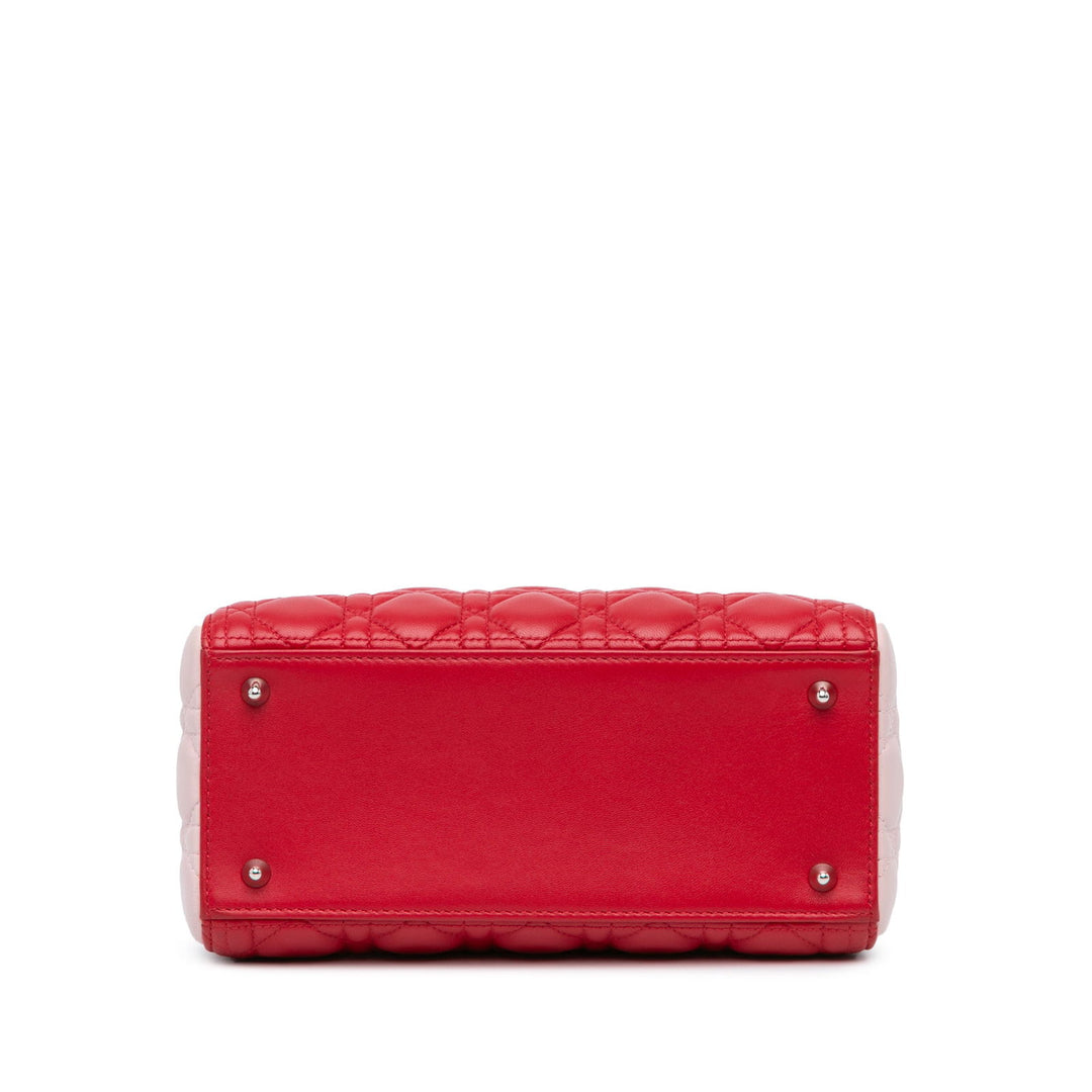 Dior Medium Tricolor Lambskin Cannage Lady Dior Red - GABY PARIS
