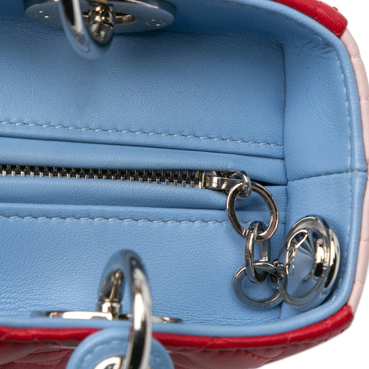 Dior Medium Tricolor Lambskin Cannage Lady Dior Red - GABY PARIS