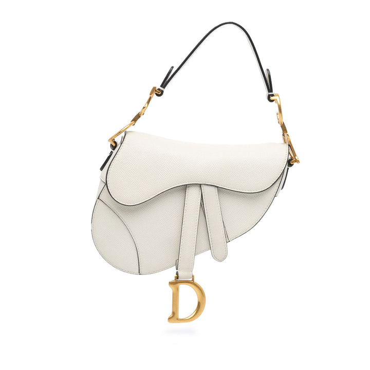 Dior Mini Grained Calfskin Saddle Bag White - GABY PARIS