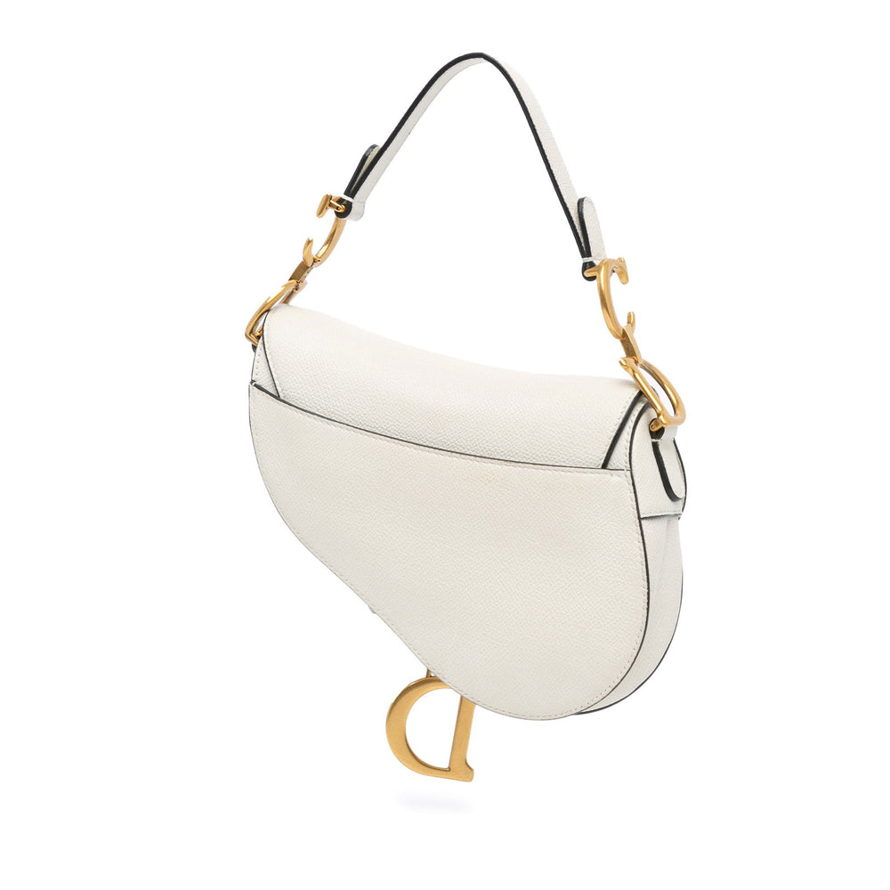 Dior Mini Grained Calfskin Saddle Bag White - GABY PARIS