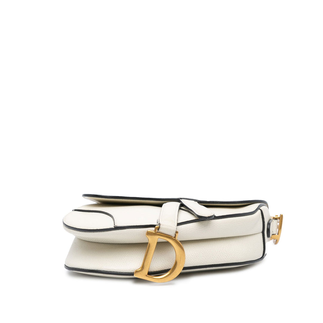 Dior Mini Grained Calfskin Saddle Bag White - GABY PARIS