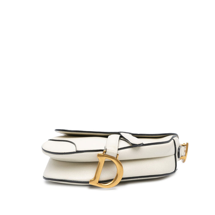 Dior Mini Grained Calfskin Saddle Bag White - GABY PARIS