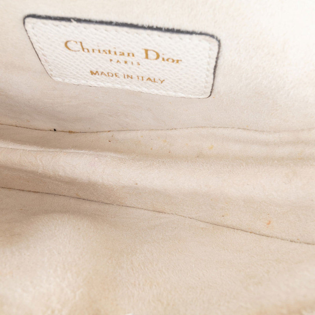 Dior Mini Grained Calfskin Saddle Bag White - GABY PARIS