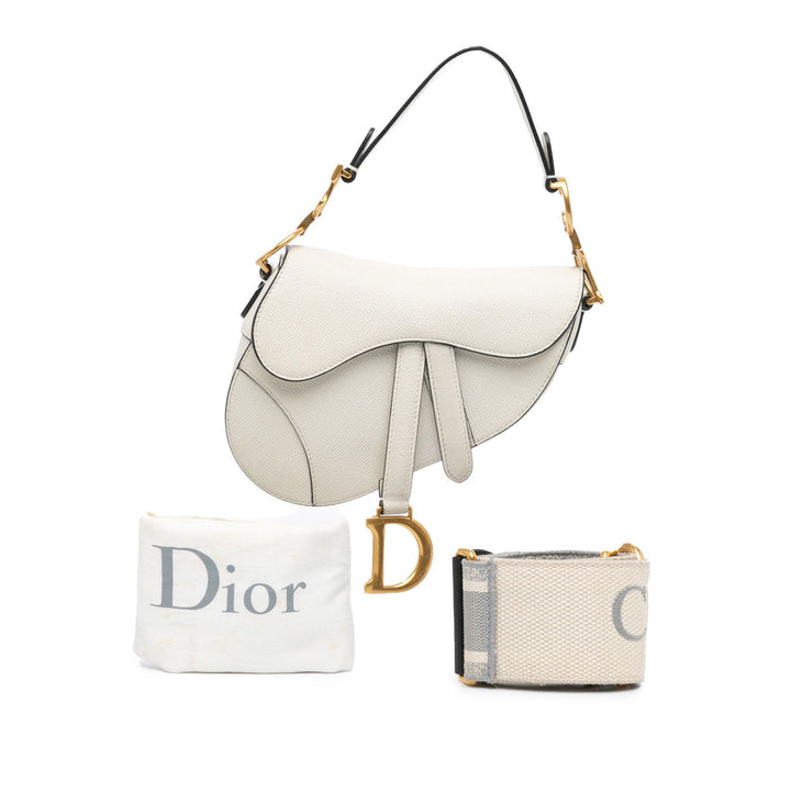 Dior Mini Grained Calfskin Saddle Bag White - GABY PARIS