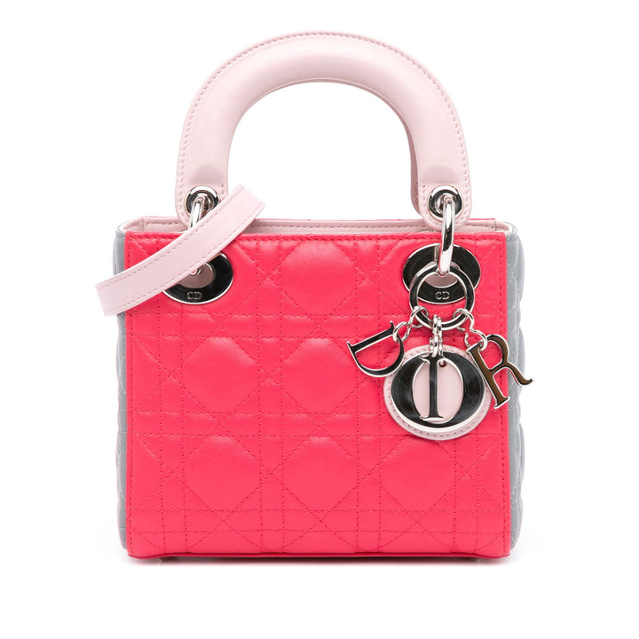 Dior Mini Tricolor Lambskin Cannage Lady Dior Pink - GABY PARIS