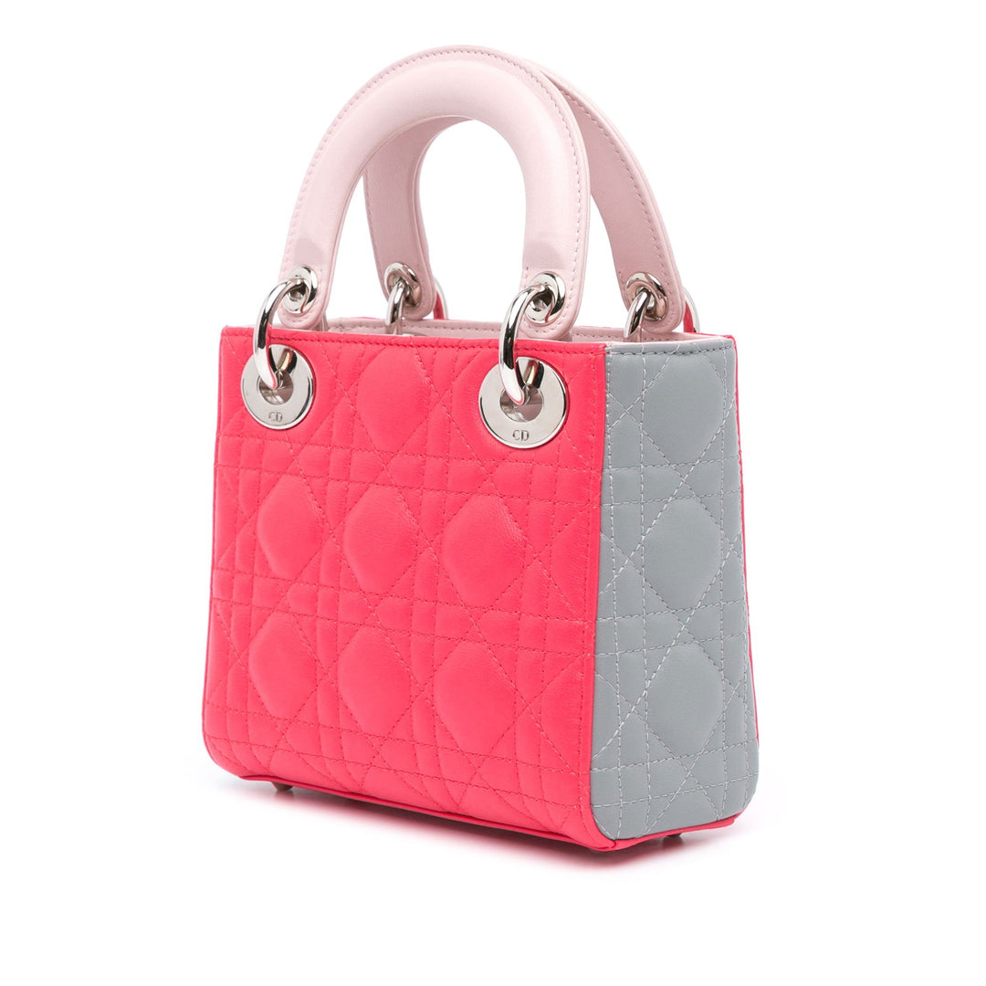 Dior Mini Tricolor Lambskin Cannage Lady Dior Pink - GABY PARIS