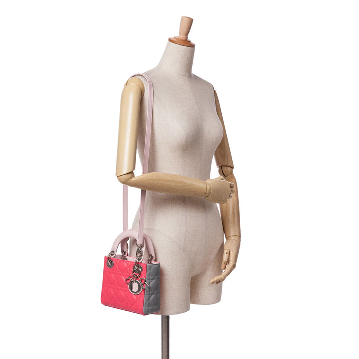 Dior Mini Tricolor Lambskin Cannage Lady Dior Pink - GABY PARIS