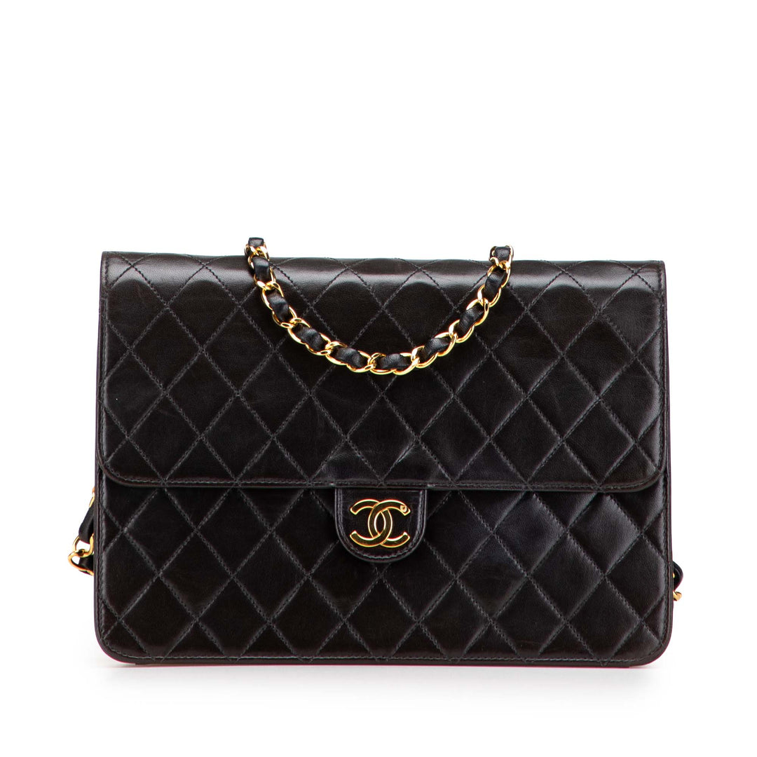 Medium CC Quilted Lambskin Half Single Flap Black - Gaby Paris