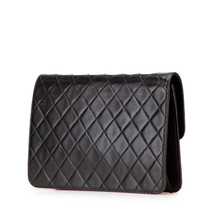 Medium CC Quilted Lambskin Half Single Flap Black - Gaby Paris