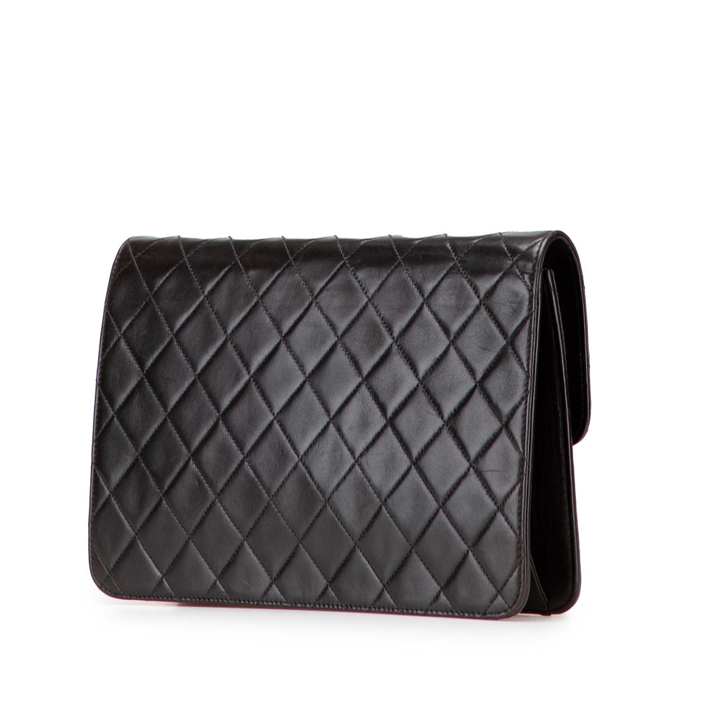 Medium CC Quilted Lambskin Half Single Flap Black - Gaby Paris