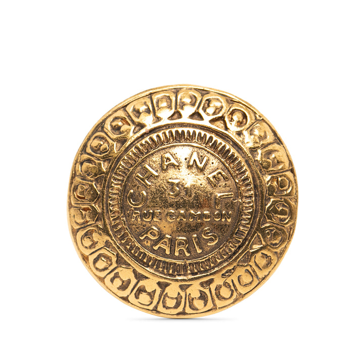 Chanel Doré Plated 31 Rue Cambon Round Broche Doré – GABY PARIS Authentique