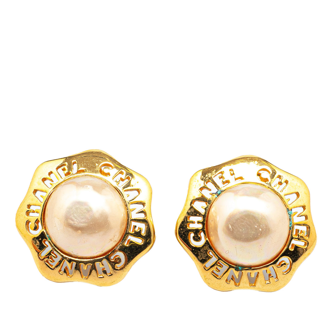 Gold Plated Faux Pearl Clip On Earrings Gold - Gaby Paris