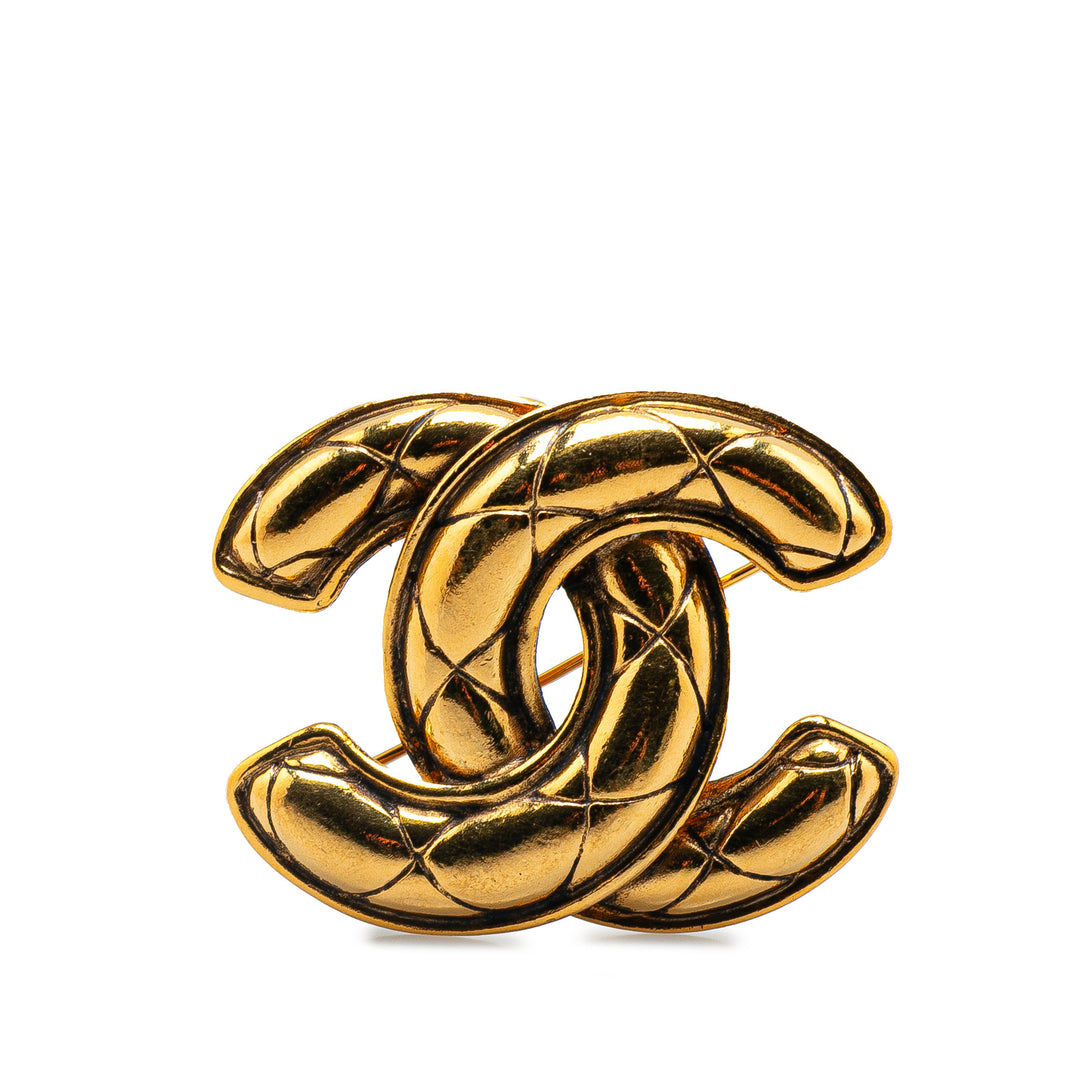 Gold Plated CC Quilted Brooch Gold - Gaby Paris