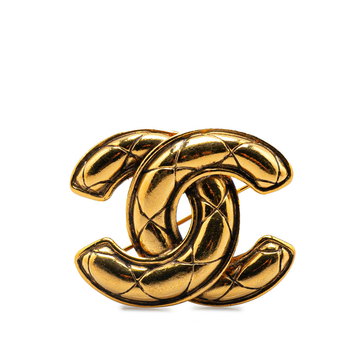 Gold Plated CC Quilted Brooch Gold - Gaby Paris