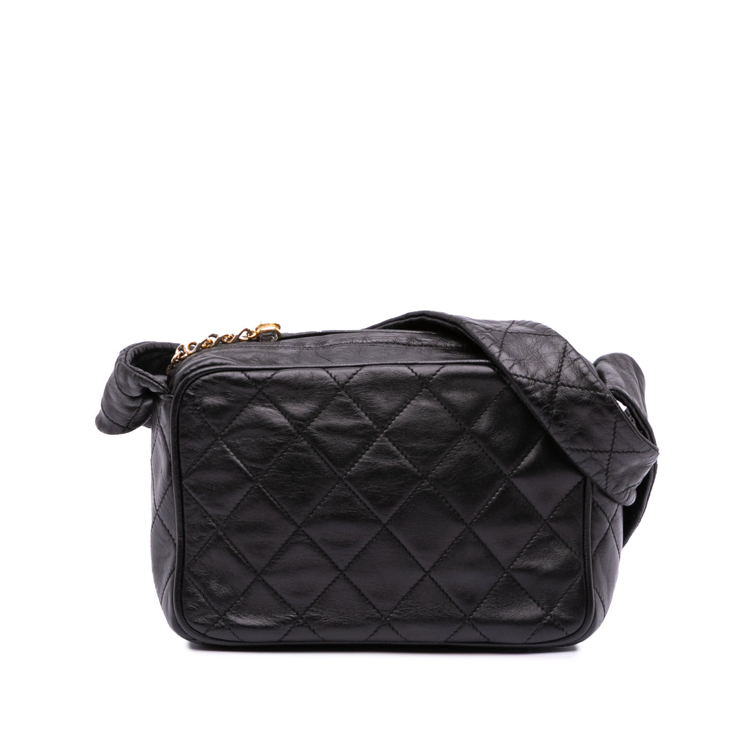 Mini Quilted Lambskin Camera Crossbody Black - Gaby Paris