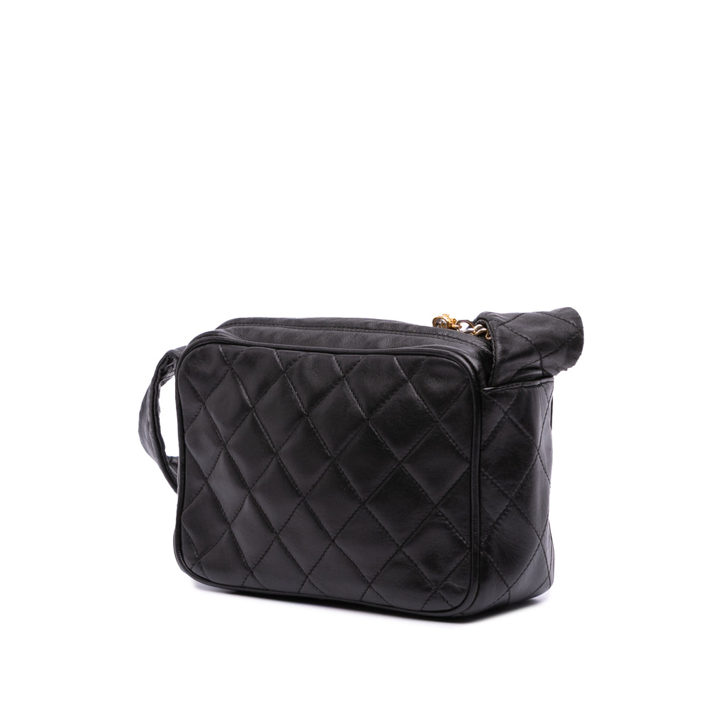 Mini Quilted Lambskin Camera Crossbody Black - Gaby Paris