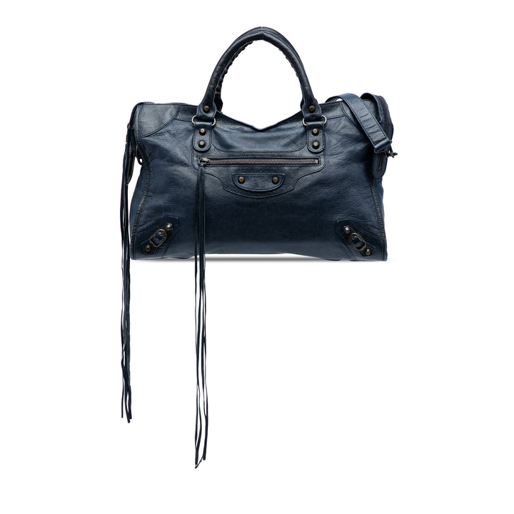 Balenciaga Cuir d’agneau Motocross Classic City Sac cartable Bleu