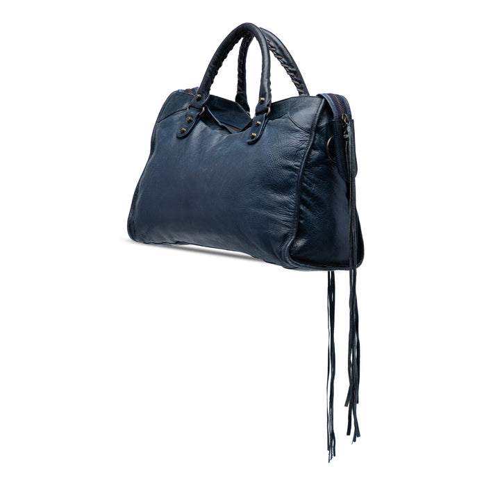 Balenciaga Cuir d’agneau Motocross Classic City Sac cartable Bleu