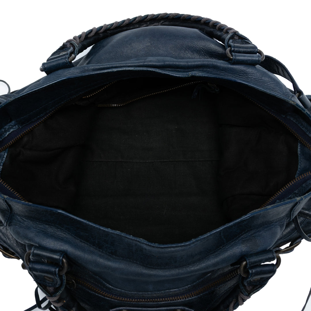 Balenciaga Cuir d’agneau Motocross Classic City Sac cartable Bleu