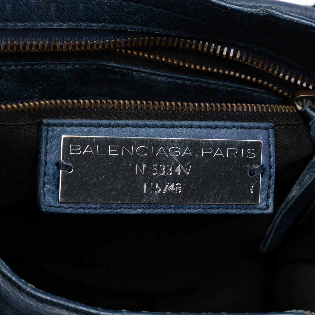 Balenciaga Cuir d’agneau Motocross Classic City Sac cartable Bleu