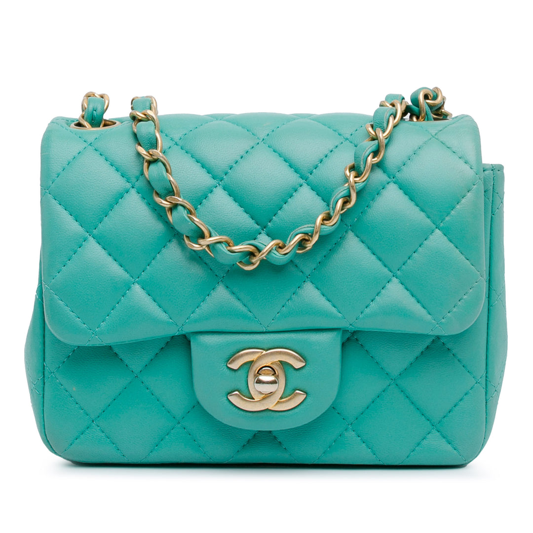 Chanel Mini Square Classic Lambskin Single Flap Green - GABY PARIS