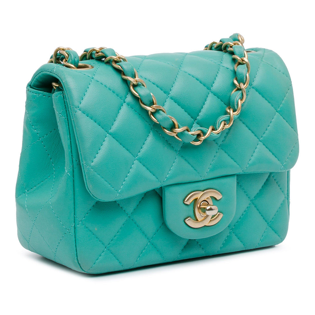 Chanel Mini Square Classic Lambskin Single Flap Green - GABY PARIS