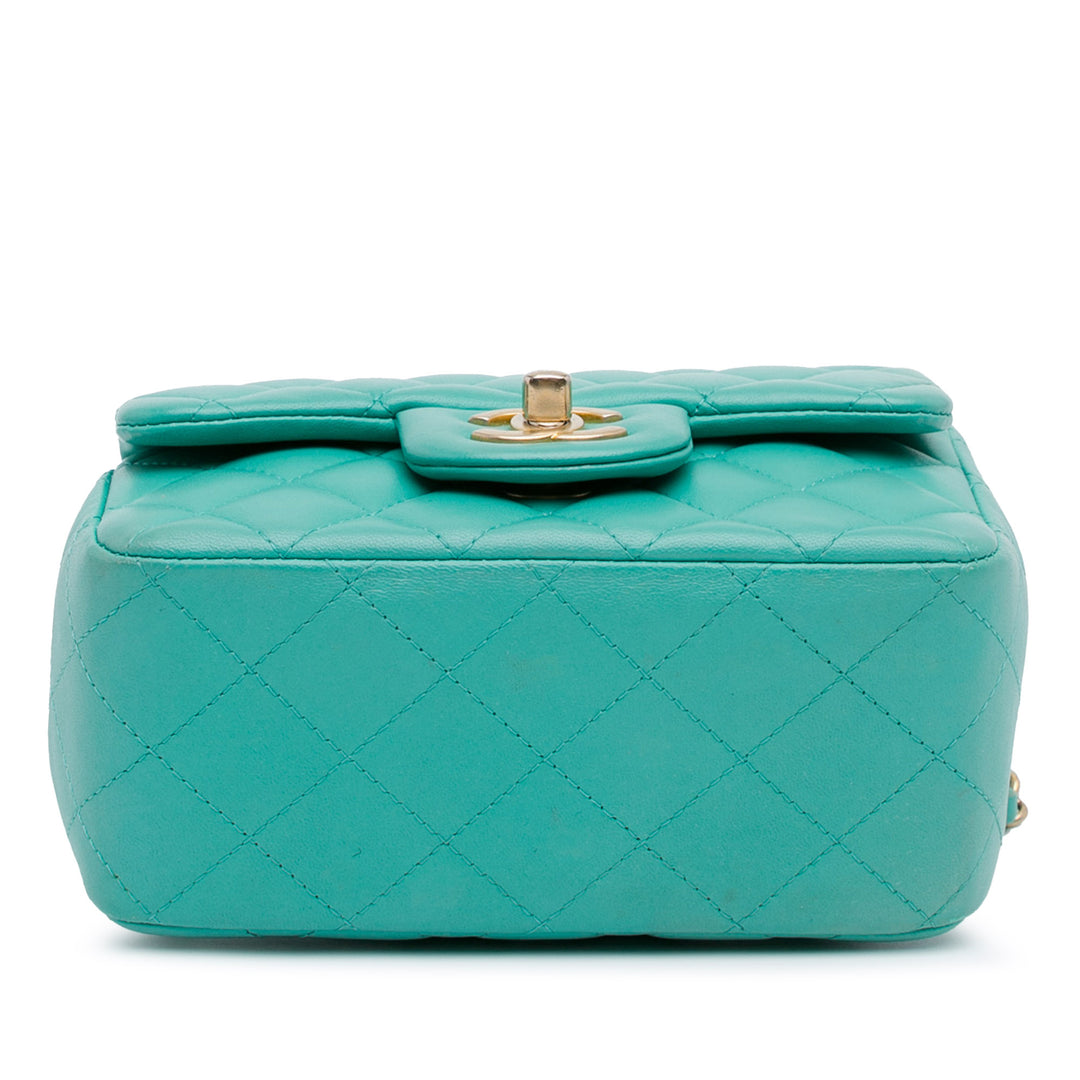 Mini Square Classic Lambskin Single Flap Green - Gaby Paris