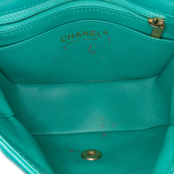 Chanel Mini Square Classic Lambskin Single Flap Green - GABY PARIS