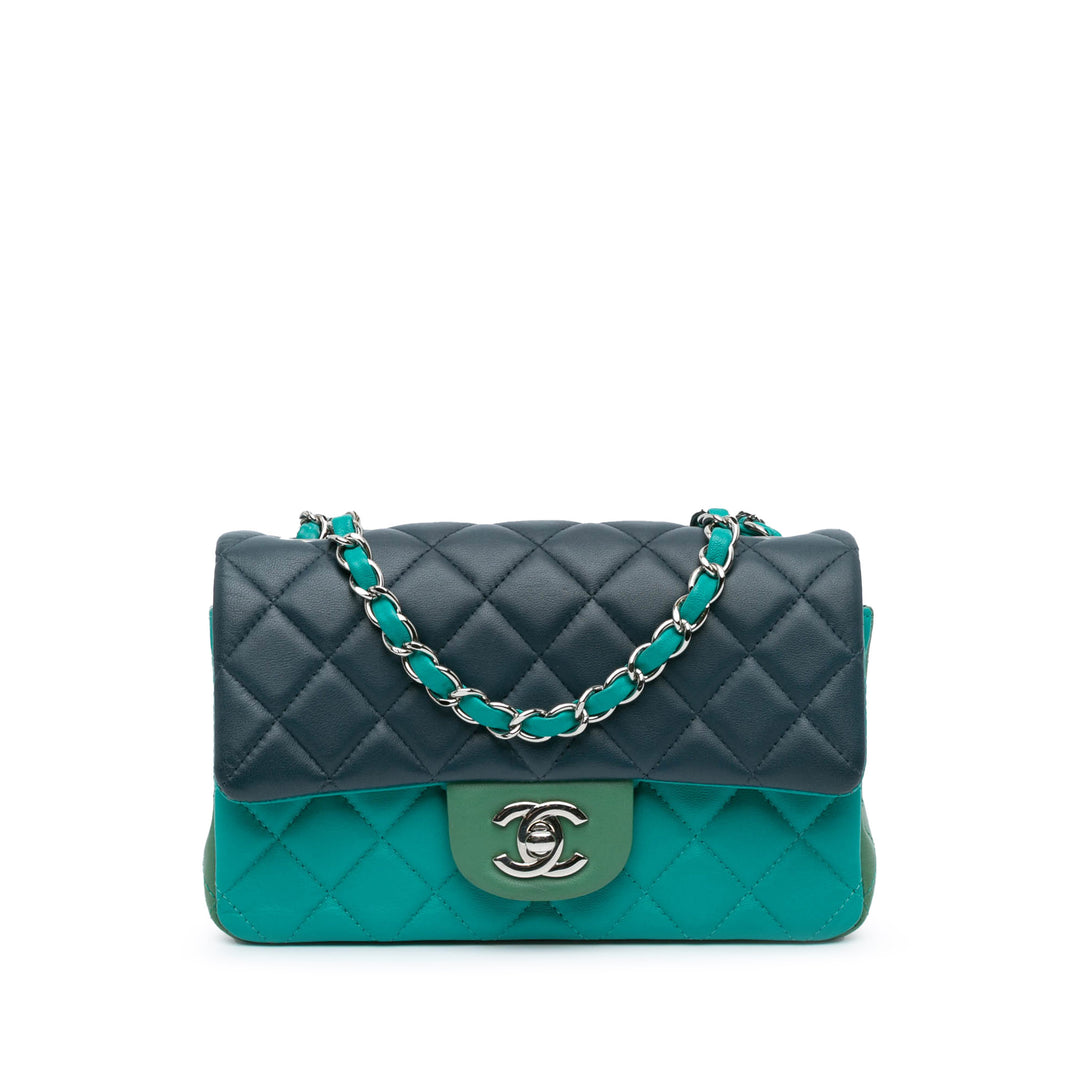 Mini Rectangular Classic Tricolor Lambskin Flap Blue - Gaby Paris