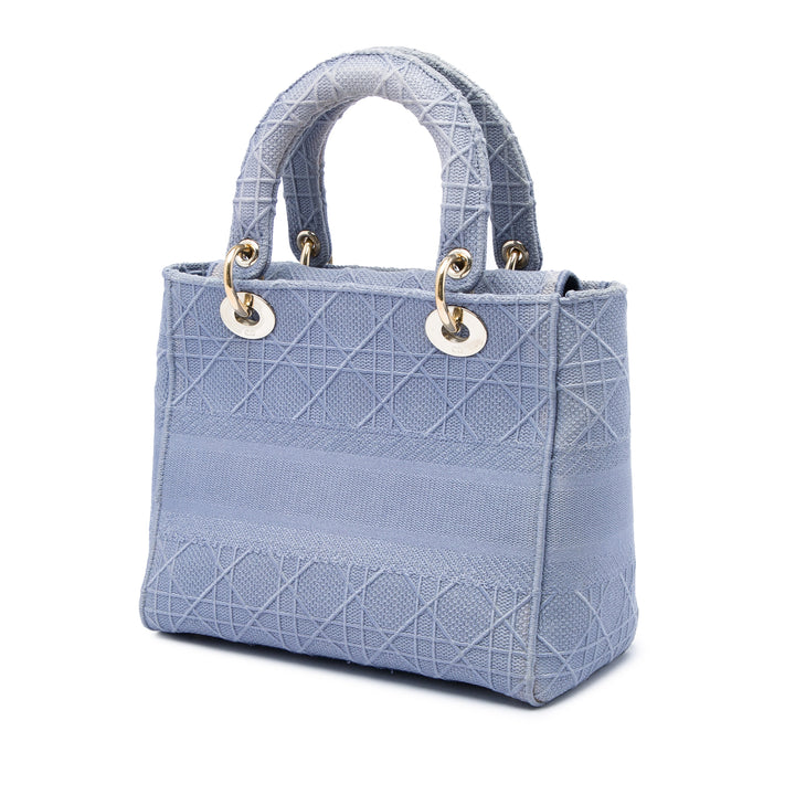 Dior Sac à main Lady D-Lite Cannage brodé Moyen Bleu – vue 2 – GABY PARIS