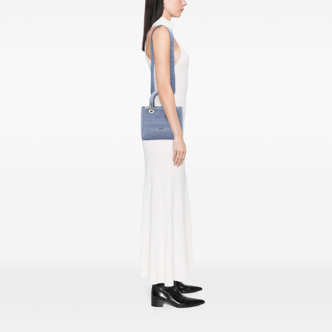 Dior Sac à main Lady D-Lite Cannage brodé Moyen Bleu – vue 5 – GABY PARIS