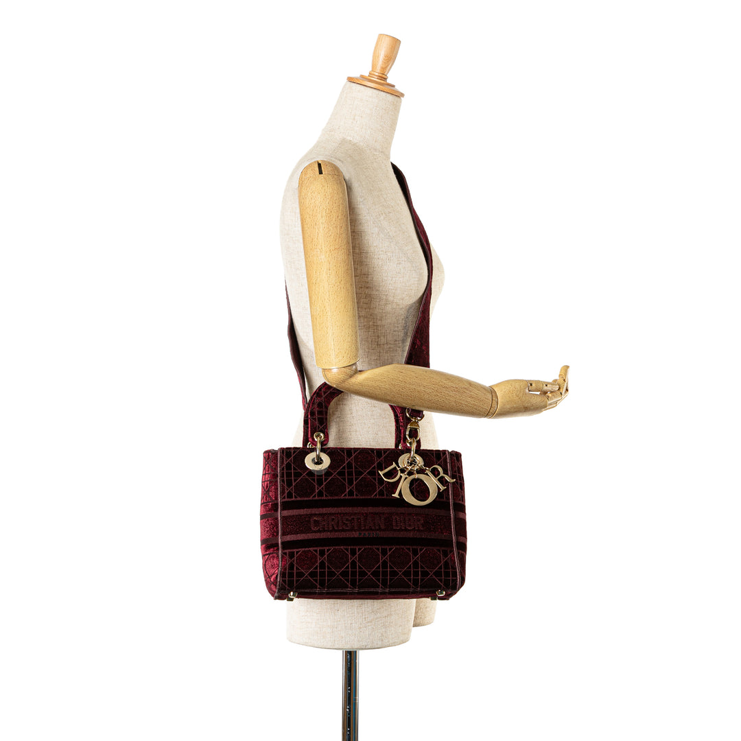 Medium Velvet Cannage Lady D Lite Red - Gaby Paris