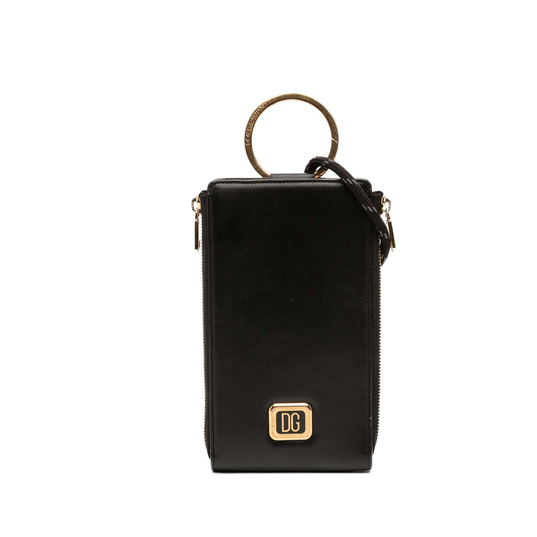 Logo Plaque Strapped Portefeuille Cuir de veau Noir