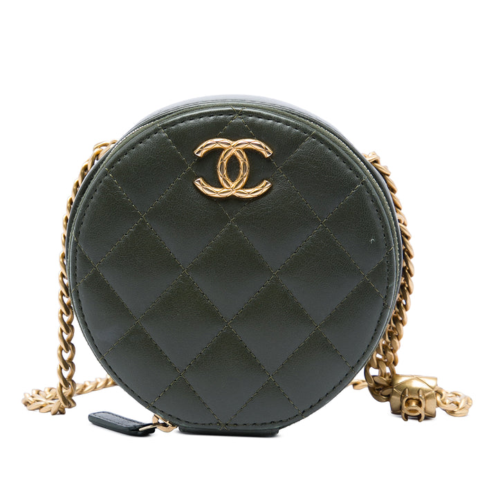 Chanel CC Matelassé Rond Pochette avec chaîne Cuir d'agneau