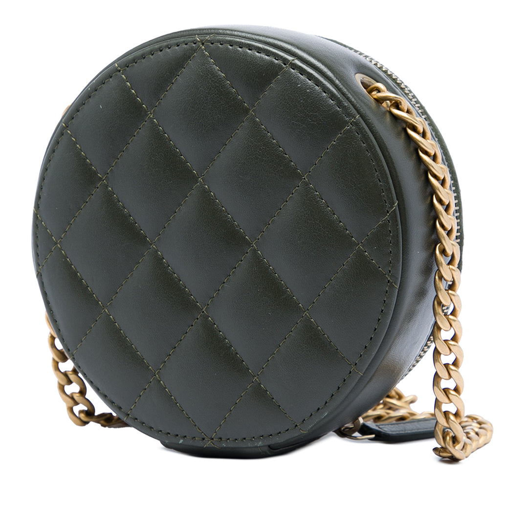Chanel CC Matelassé Rond Pochette avec chaîne Cuir d'agneau