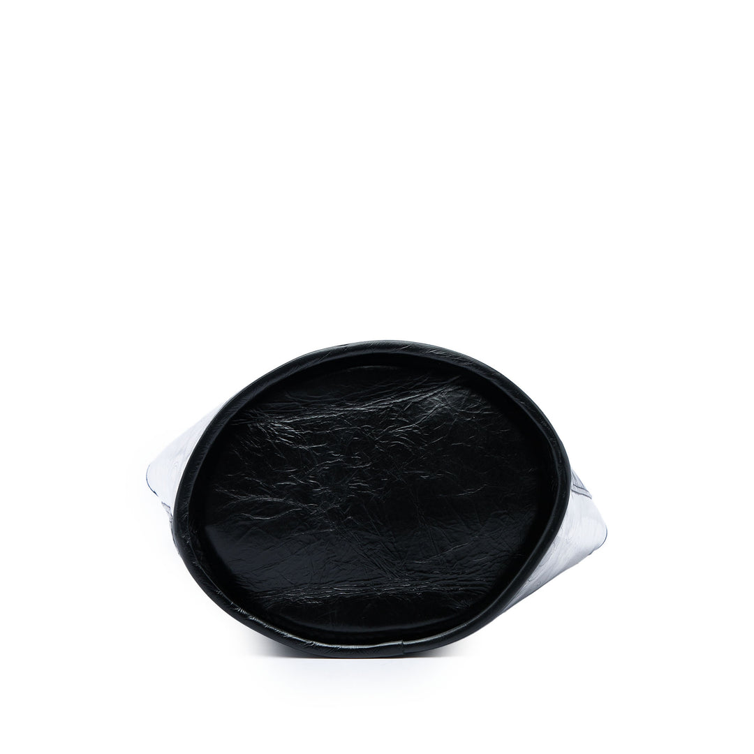 PVC et Froissé Camellia Coco Sac seau Moyen Cuir de veau Noir